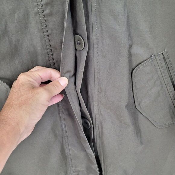 Kenneth Cole GIII Army Green Oversized Trench Raincoat S High Neck Mid Thigh - Picture 12 of 16